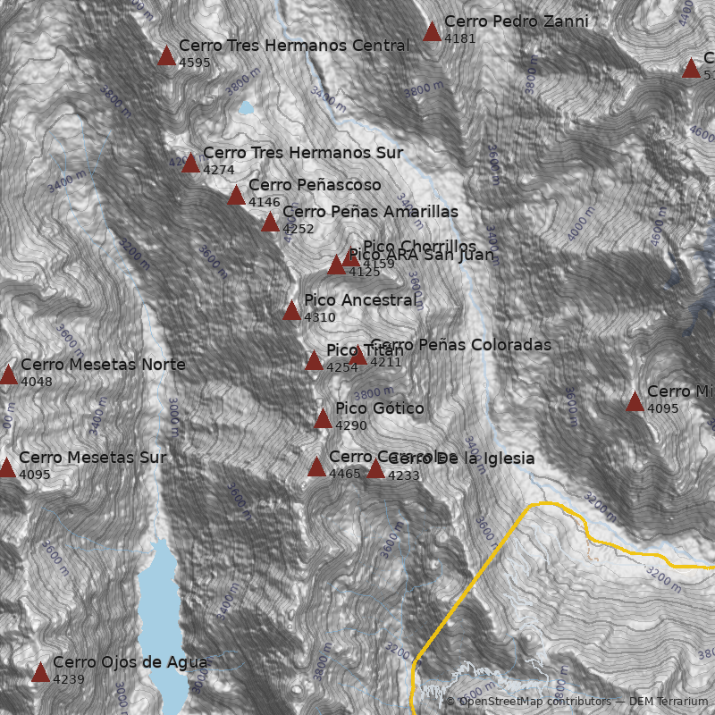 Mapa Arista Suroeste por Quebrada de Caracoles