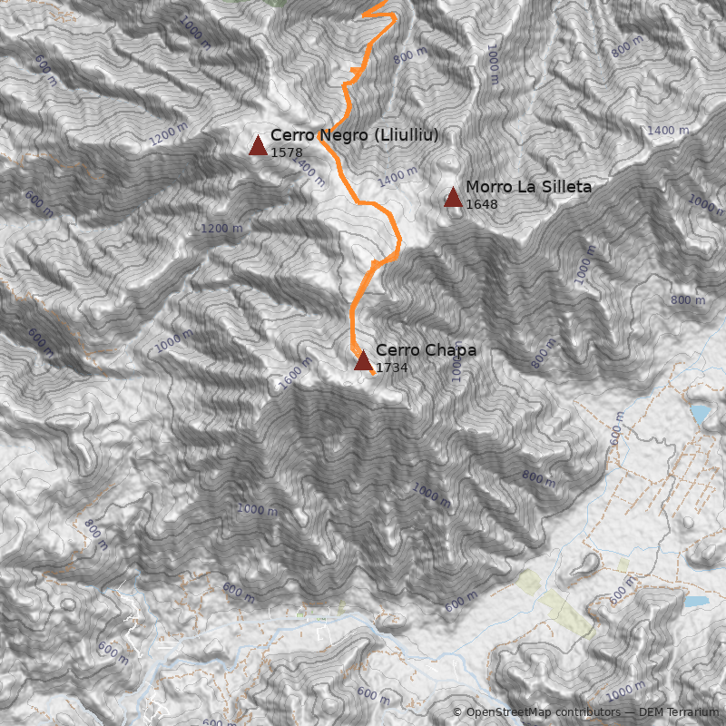 Mapa Cara Sur desde Colliguay