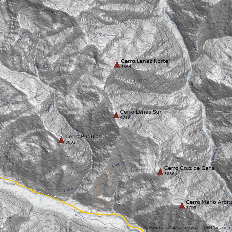 Mapa Cerro Leñas Sur