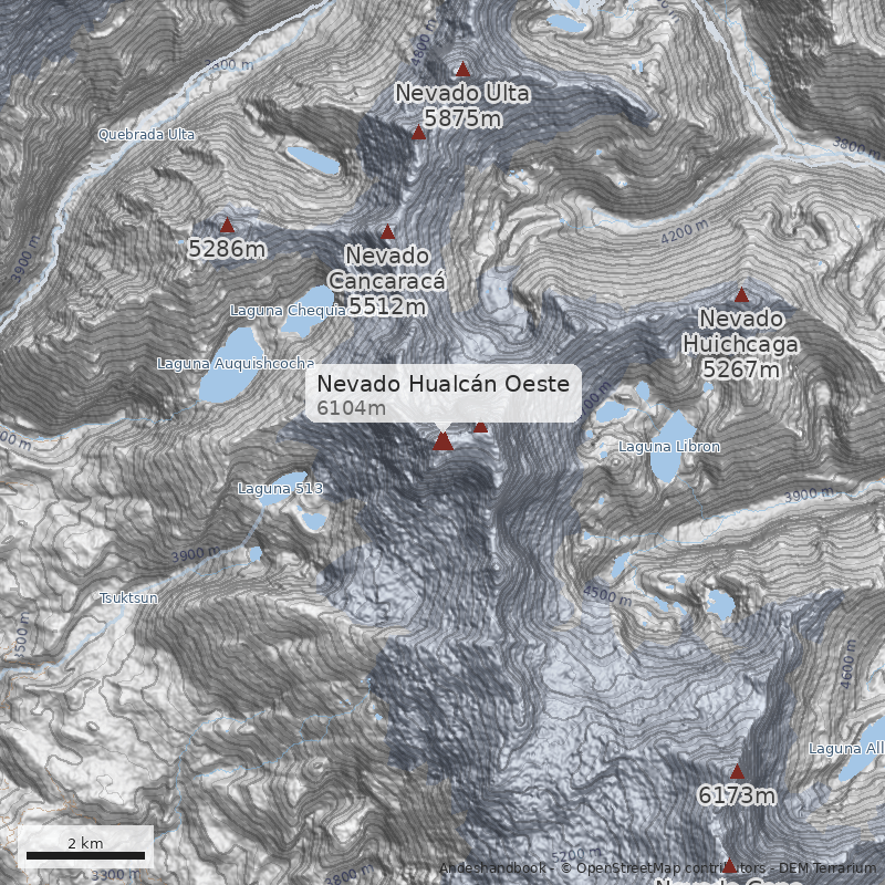 Mapa Nevado Hualcán Oeste