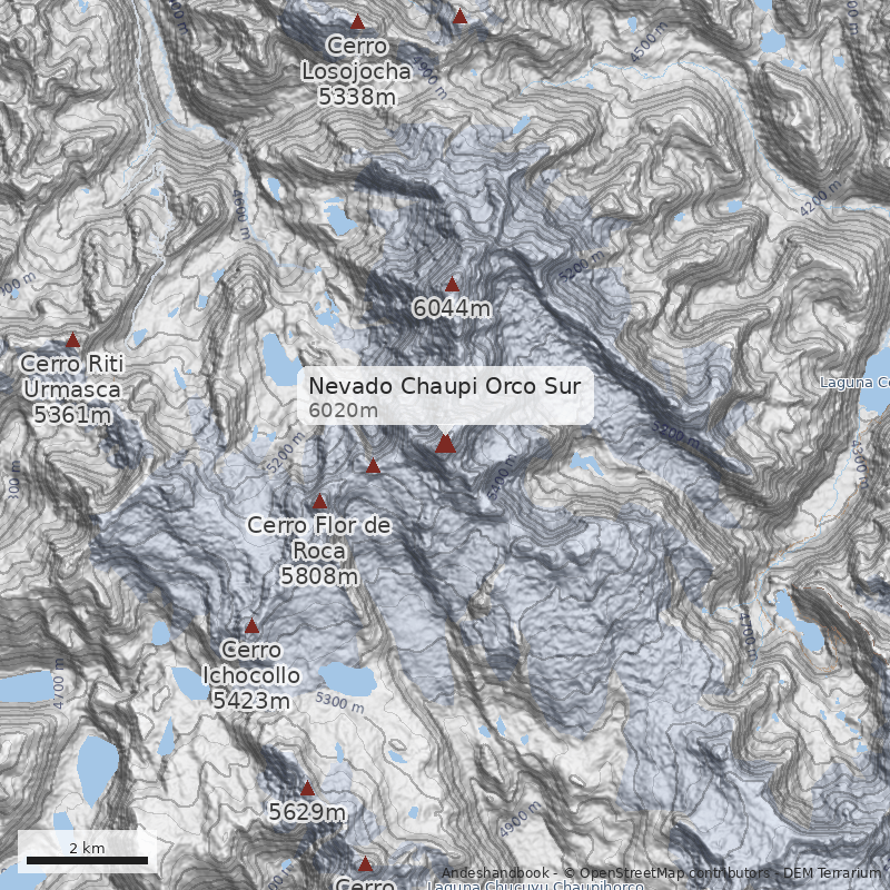 Mapa Nevado Chaupi Orco Sur