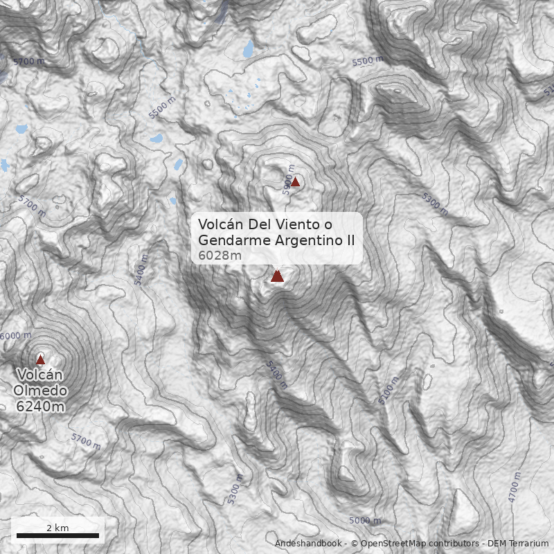 Mapa Volcán Del Viento o Gendarme Argentino II