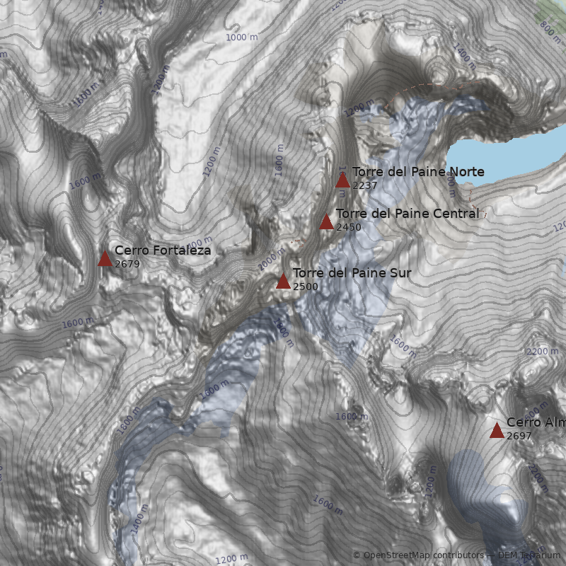 Mapa Torre del Paine Sur