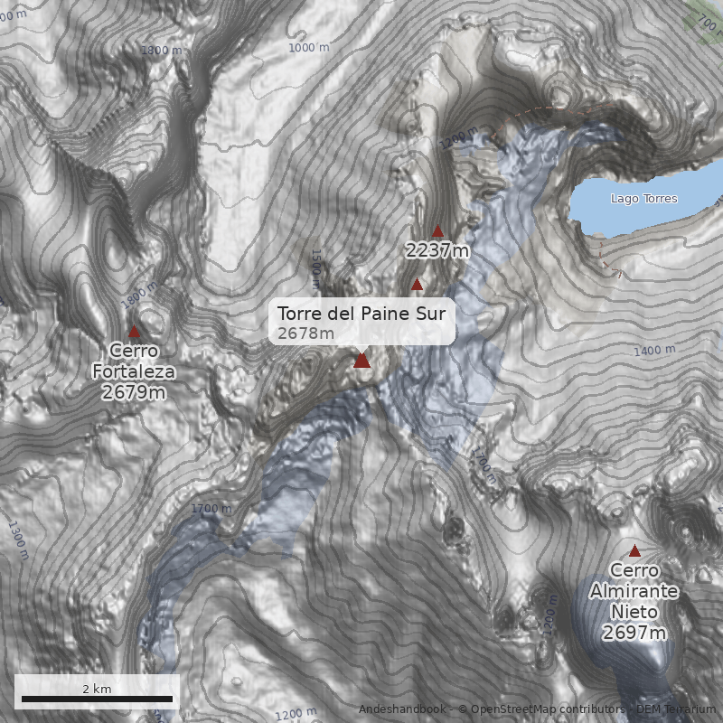 Mapa Torre del Paine Sur