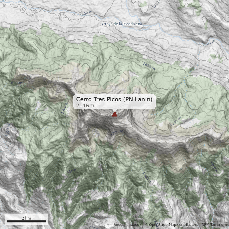 Mapa Cerro Tres Picos (PN Lanín)