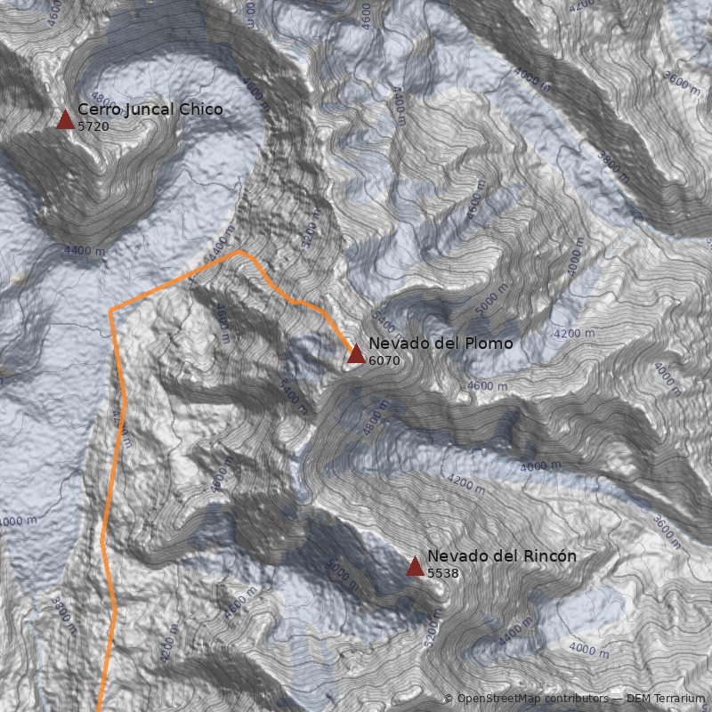 Mapa Cara norte, vertiente chilena