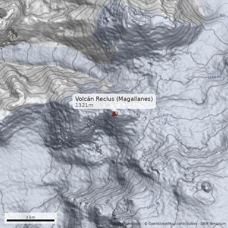 Mapa Volcán Reclus (Magallanes)