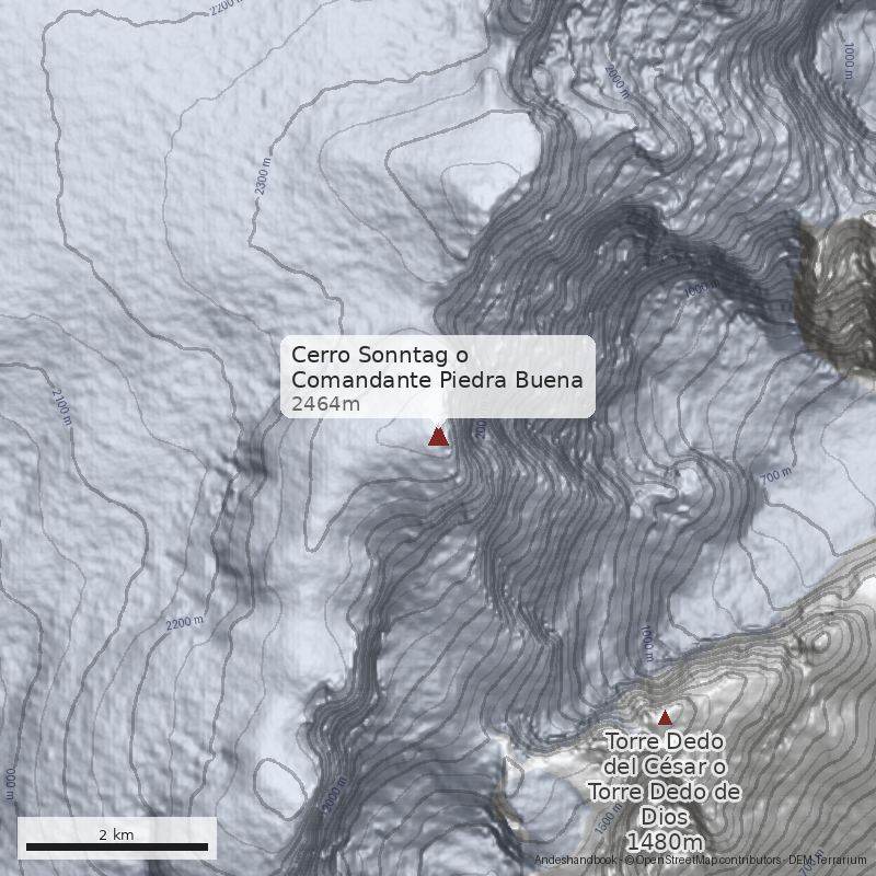 Mapa Cerro Sonntag o Comandante Piedra Buena