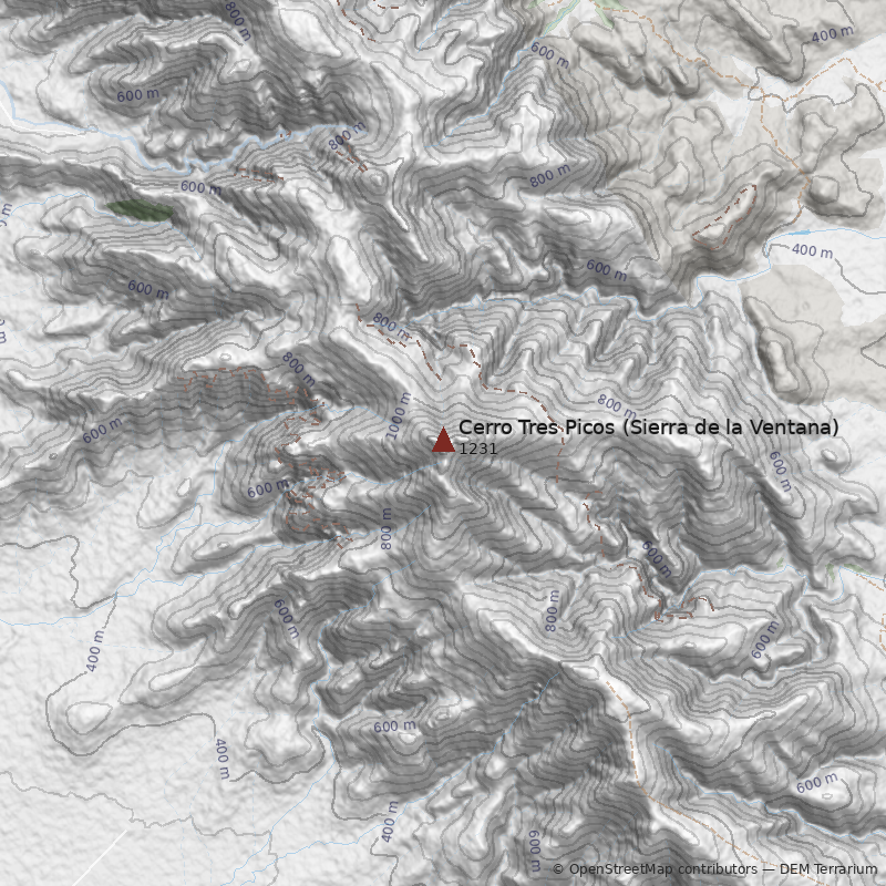 Mapa Cerro Tres Picos (Sierra de la Ventana)