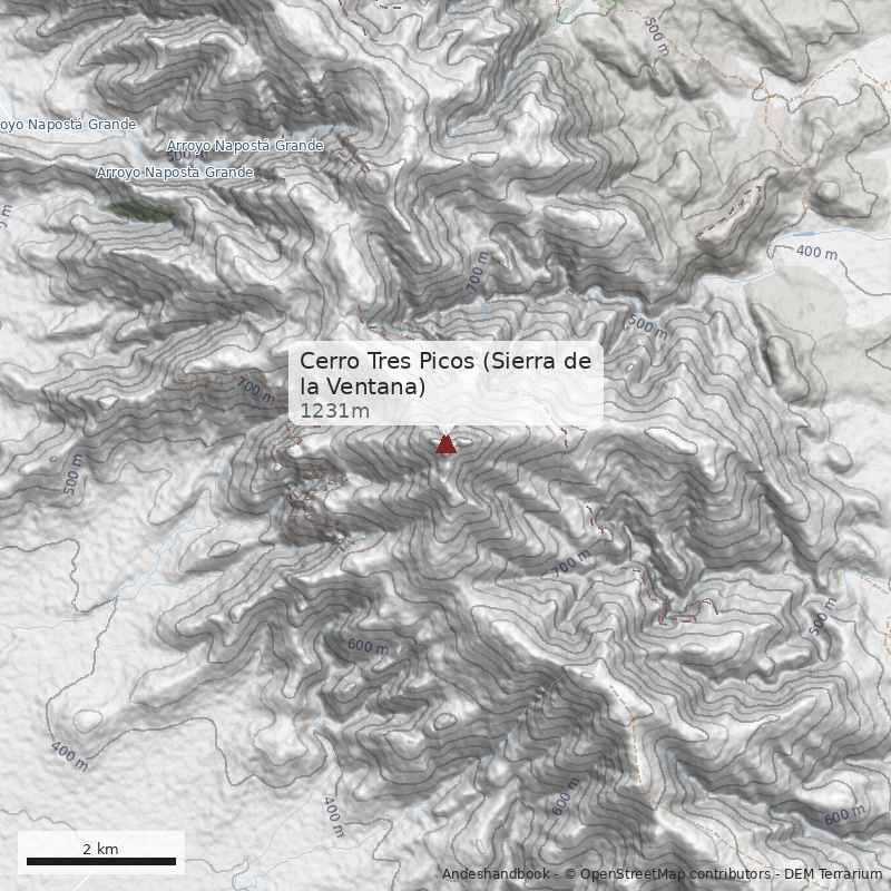 Mapa Cerro Tres Picos (Sierra de la Ventana)