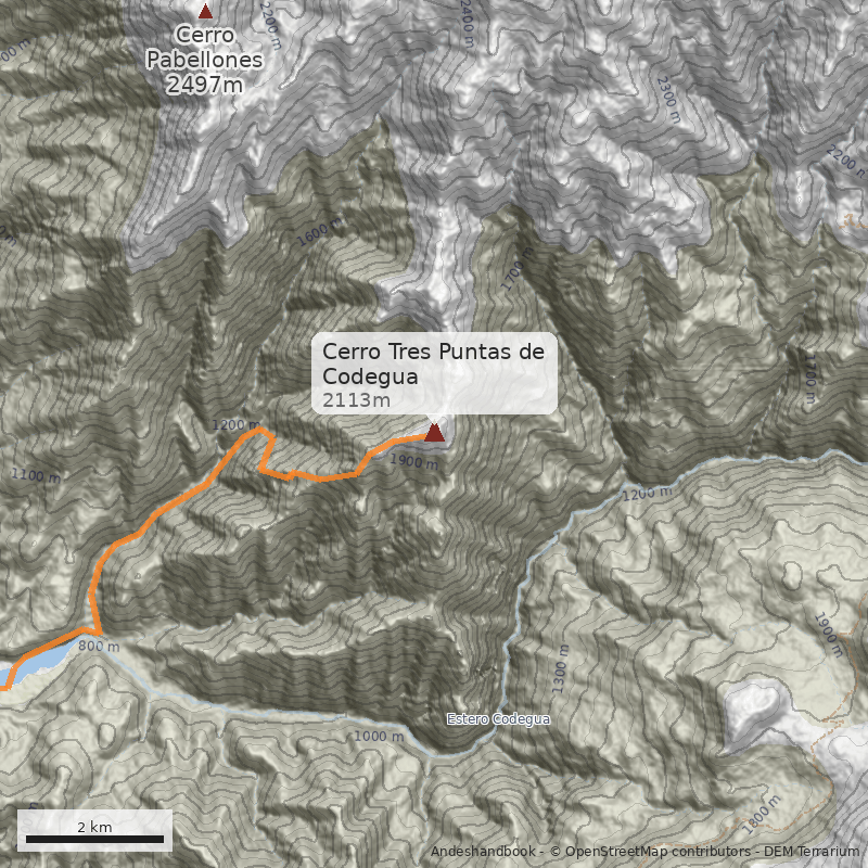 Mapa Cerro Tres Puntas de Codegua