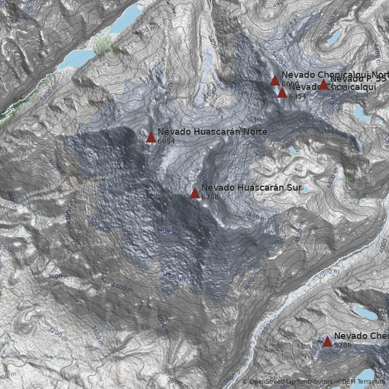 Mapa Huascarán Sur, ruta Normal