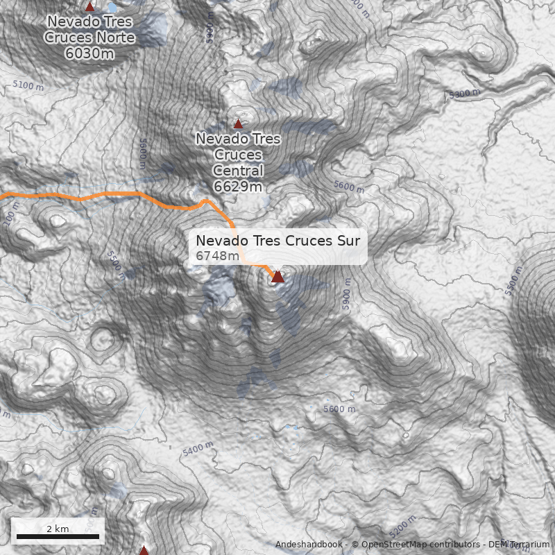 Mapa Nevado Tres Cruces Sur