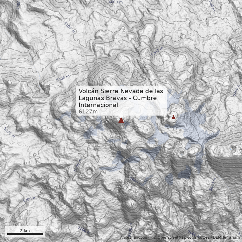 Mapa Volcán Sierra Nevada de las Lagunas Bravas - Cumbre Internacional