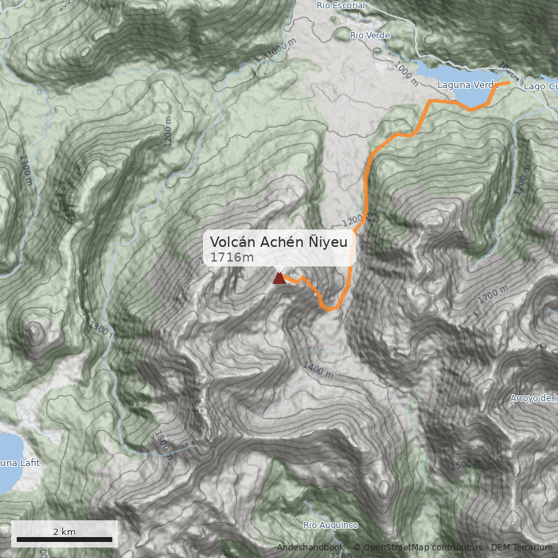 Mapa Volcán Achén Ñiyeu