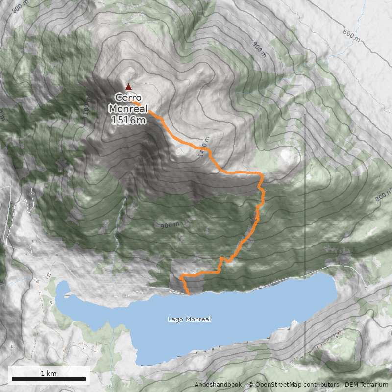 Mapa Cara sureste desde el lago Monreal