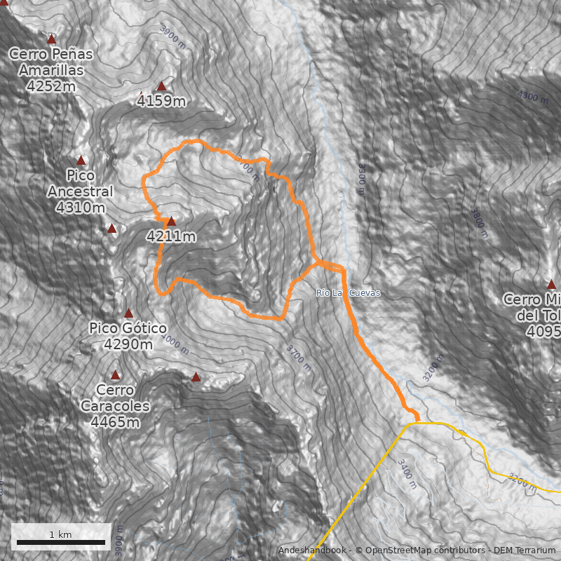 Mapa Arista Suroeste por Quebrada de Caracoles