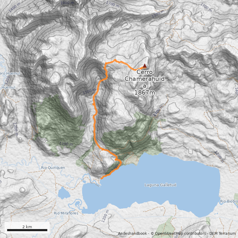 Mapa Cara Sur desde el lago Galletué