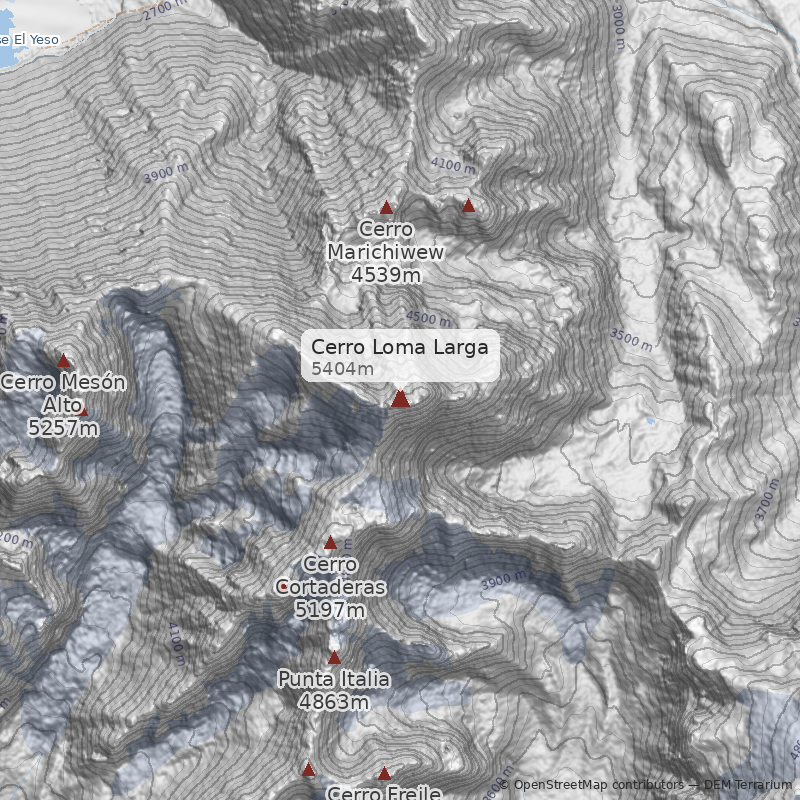 Mapa Normal a Cumbre Oeste, Glaciar del Loma Larga Sur