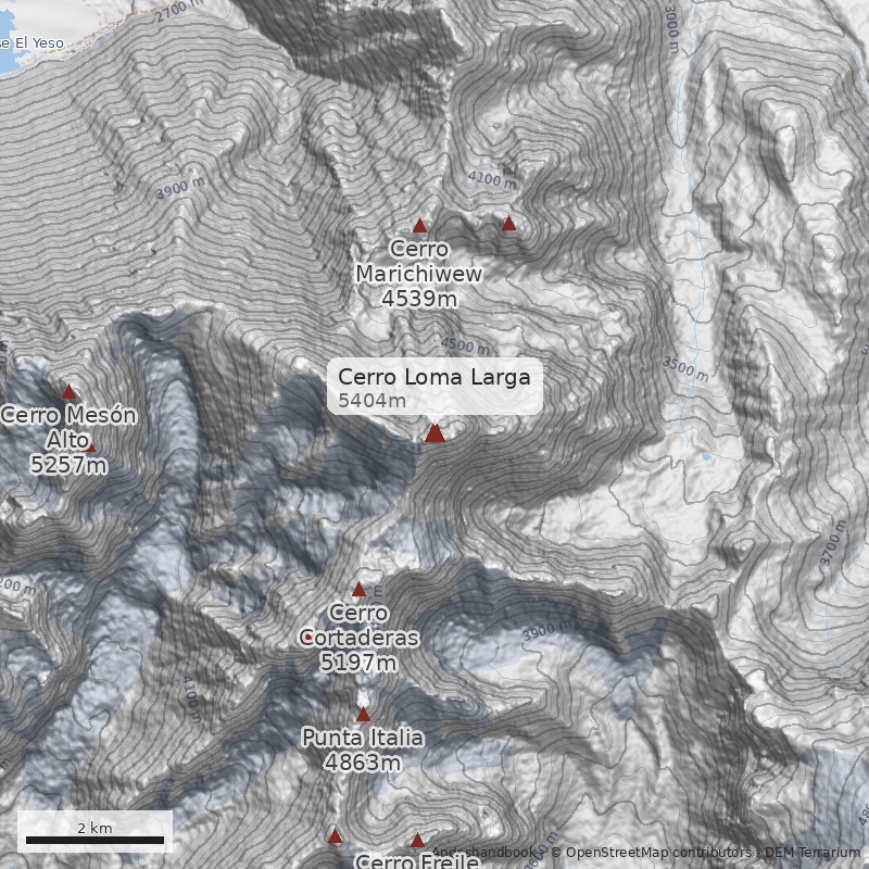 Mapa Normal a Cumbre Oeste, Glaciar del Loma Larga Sur