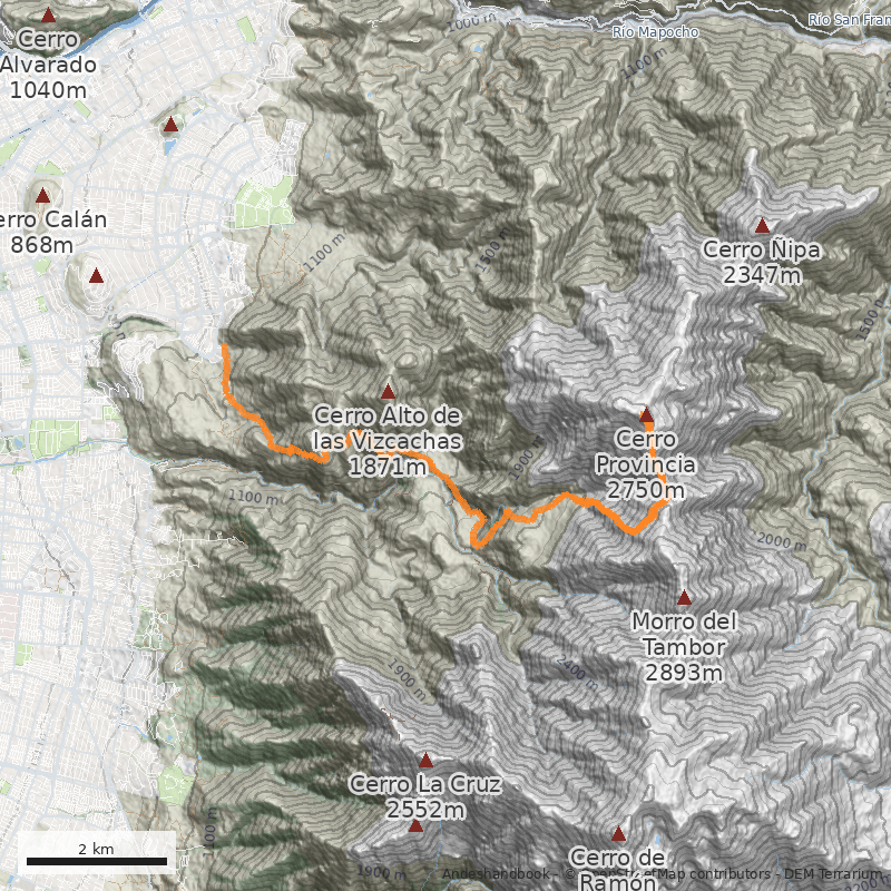 Mapa Cara Sur por la Quebrada de La Pichoga