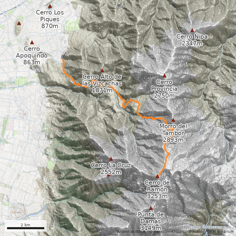 Mapa Filo Norte desde la Quebrada de los Maquis