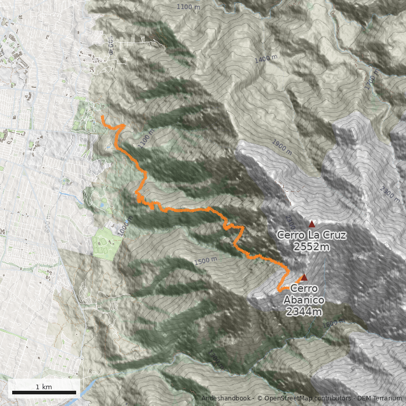Mapa Cara Oeste por la Quebrada de Peñalolén