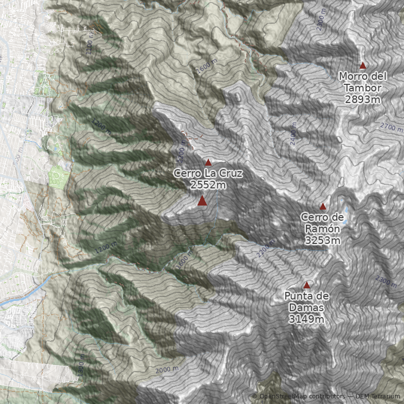 Mapa Cara Oeste por la Quebrada de Peñalolén