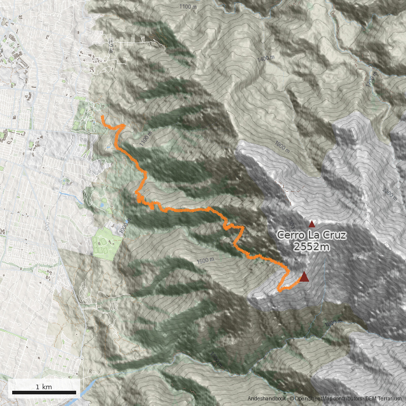 Mapa Cara Oeste por la Quebrada de Peñalolén