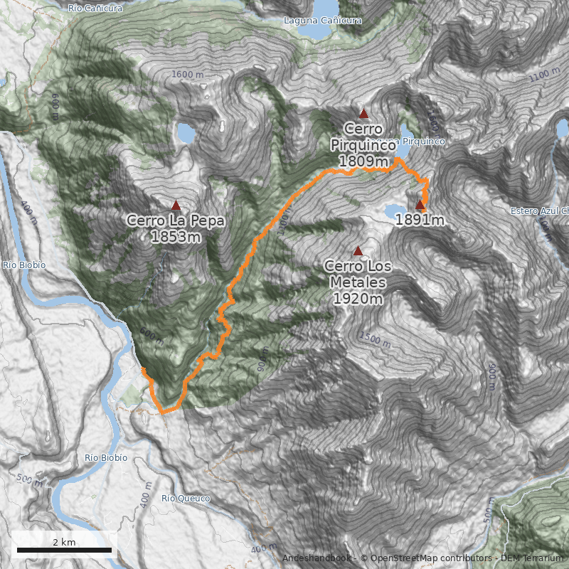 Mapa Normal desde laguna Pirquinco
