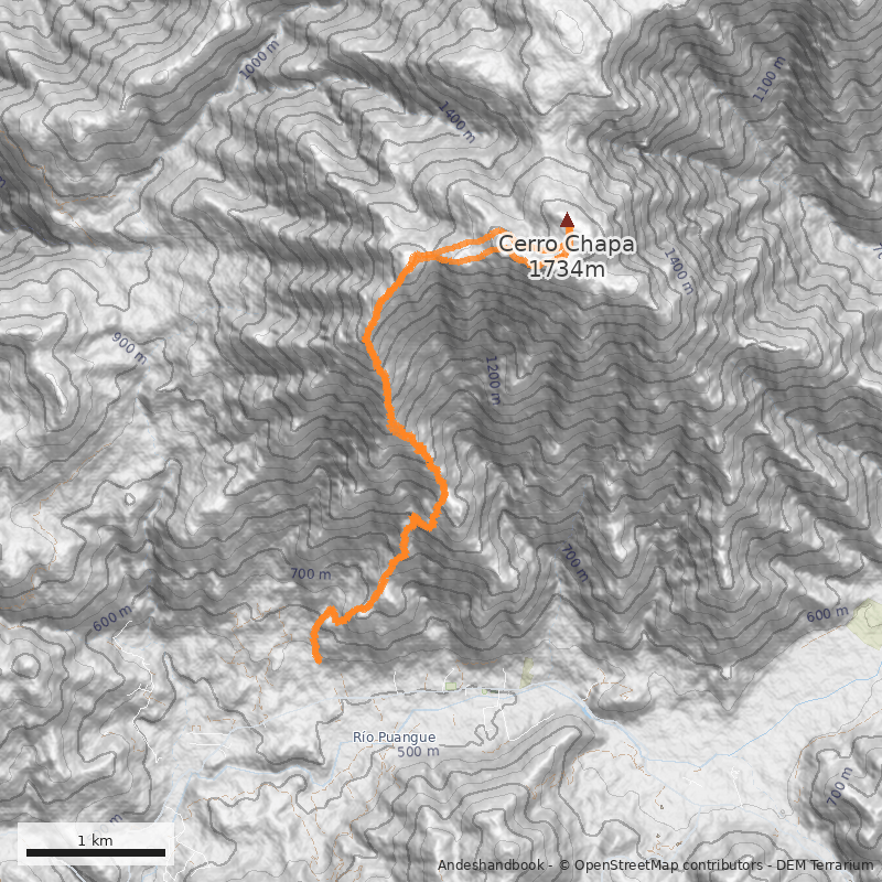 Mapa Cara Sur desde Colliguay