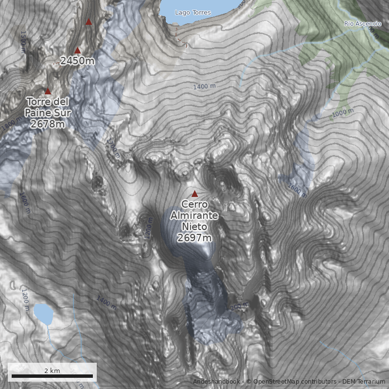 Mapa Cumbre Este, ruta normal