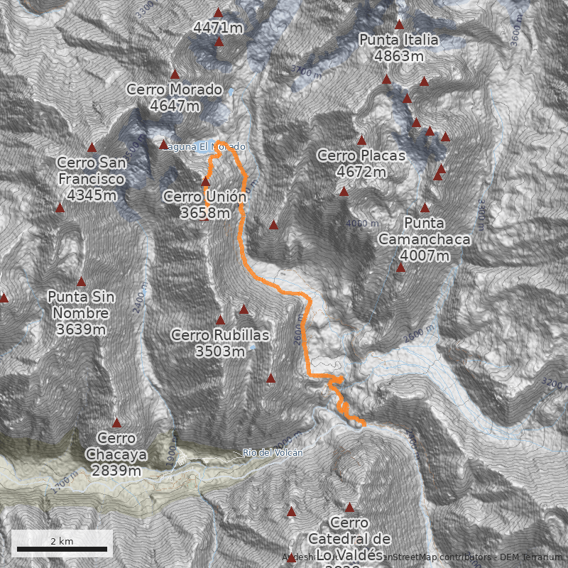 Mapa Travesía desde el Cerro Unión