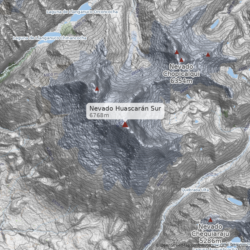 Mapa Huascarán Sur, ruta Normal