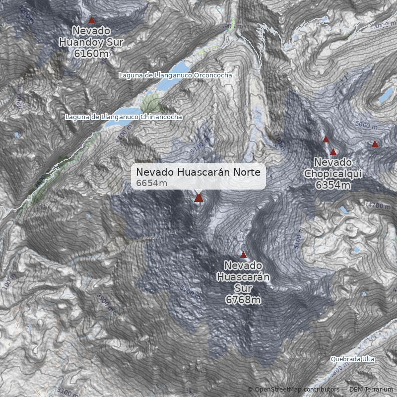 Mapa Huascarán Norte, ruta Normal