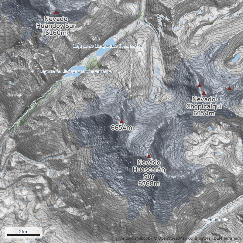 Mapa Huascarán Norte, ruta Normal