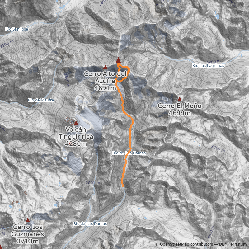 Mapa Cara Sur Vía Cajón de Pincheira a Cumbre Sur
