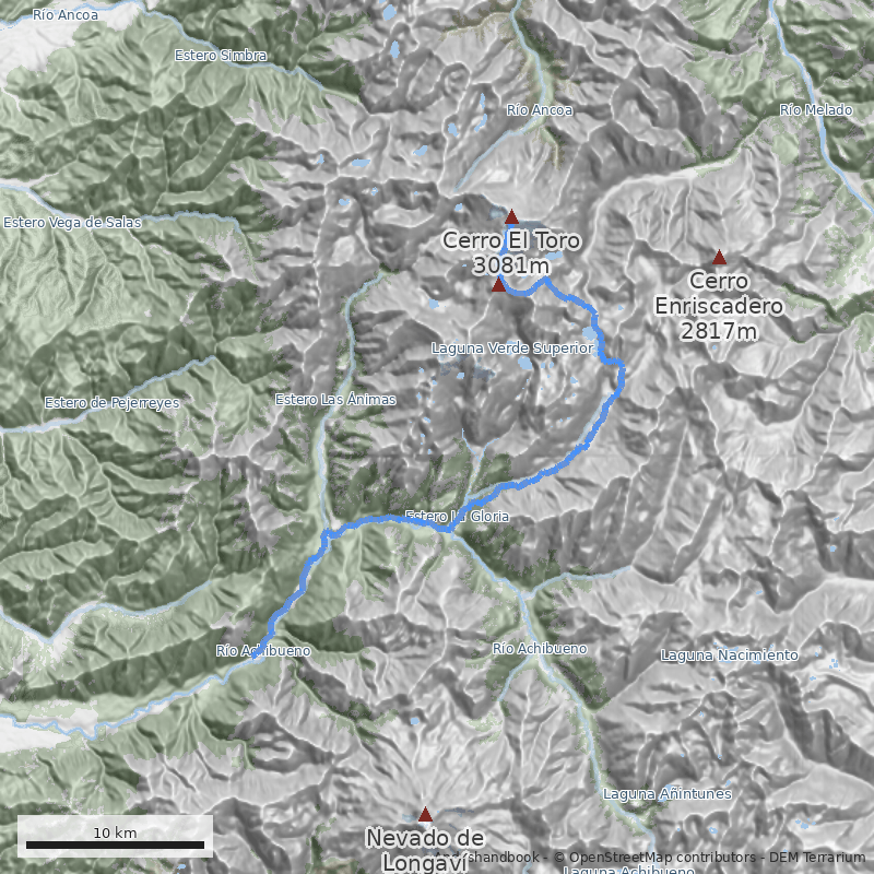 Mapa Cara Sur desde Achibueno