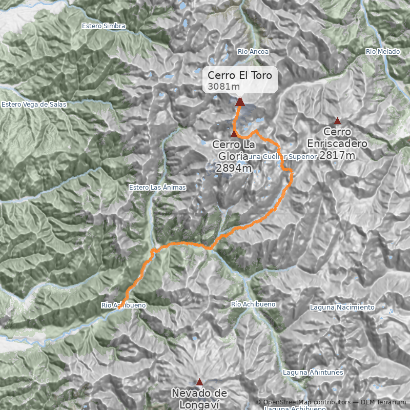 Mapa Cara Sur desde Achibueno