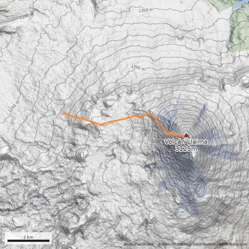 Mapa Normal desde centro de ski Las Araucarias