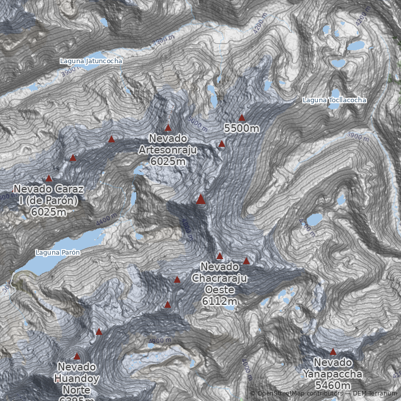 Mapa Cumbre Norte, quebrada Parón-filo norte