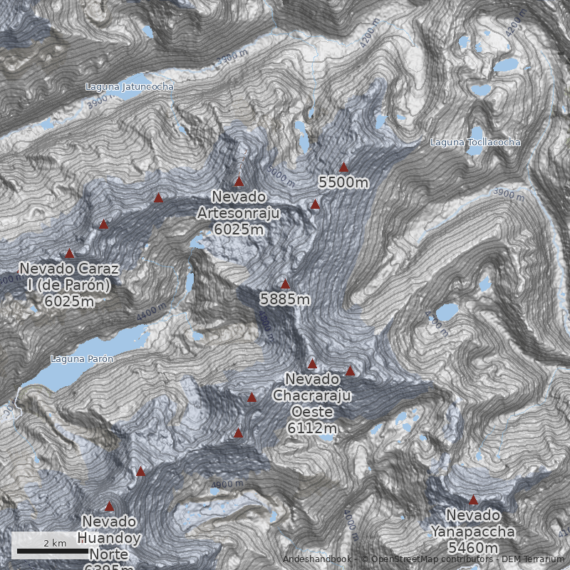 Mapa Cumbre Norte, quebrada Parón-filo norte