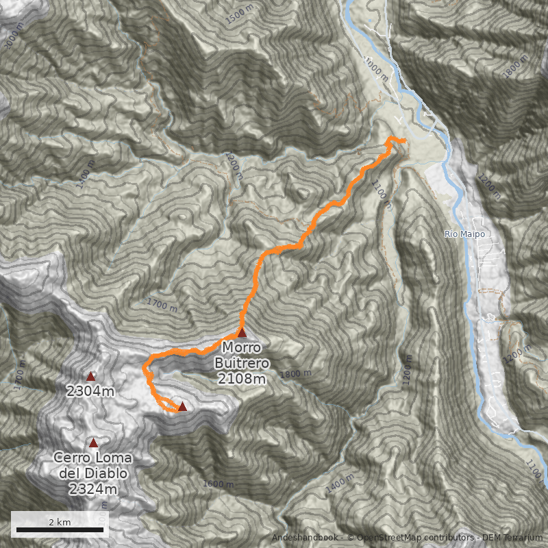 Mapa Cara Noroeste desde Morro Buitrero