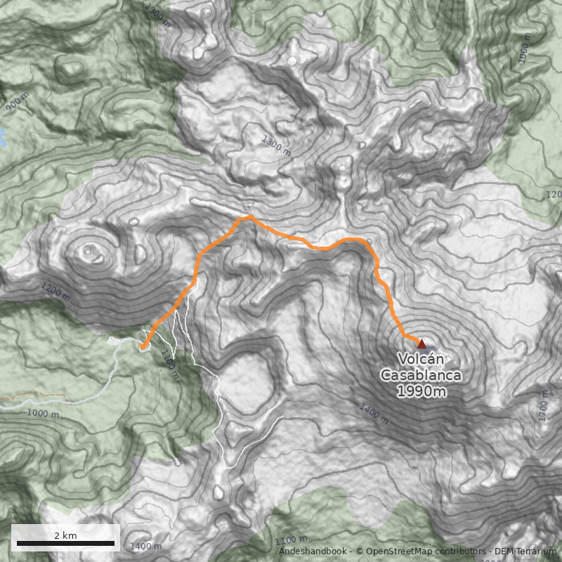 Mapa Normal por Antillanca y cráter Rayhuén