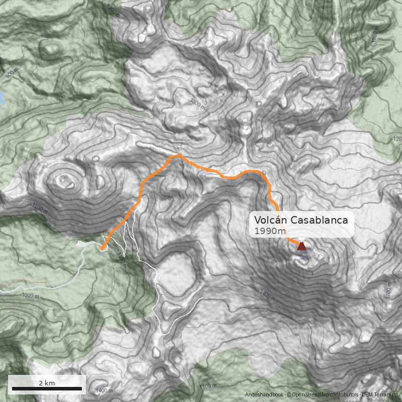 Mapa Normal por Antillanca y cráter Rayhuén