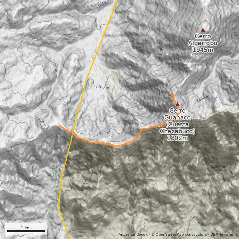 Mapa Cara suroeste desde cuesta de Chacabuco