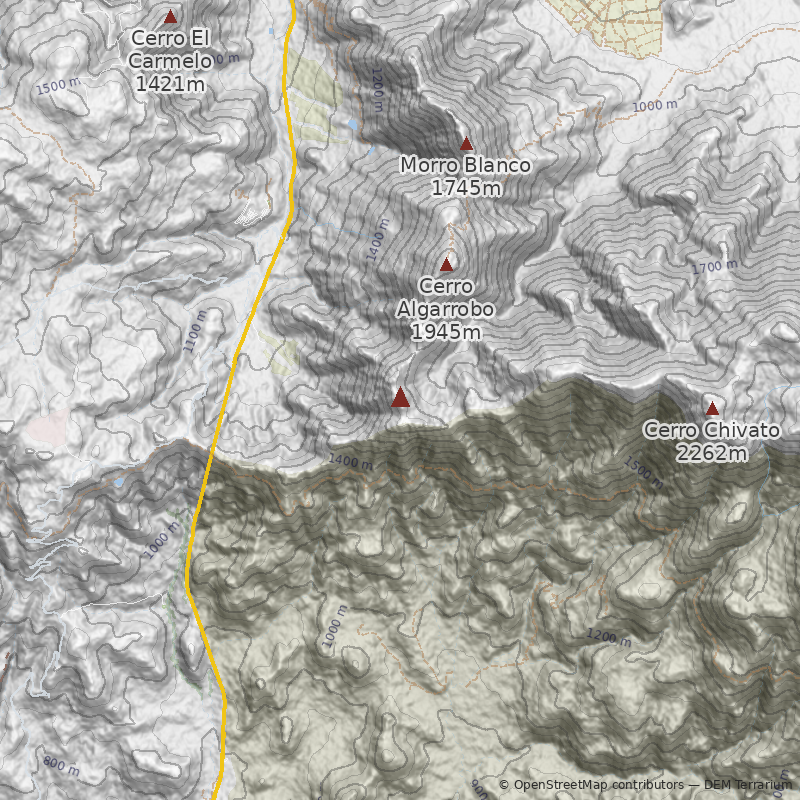 Mapa Cara suroeste desde cuesta de Chacabuco