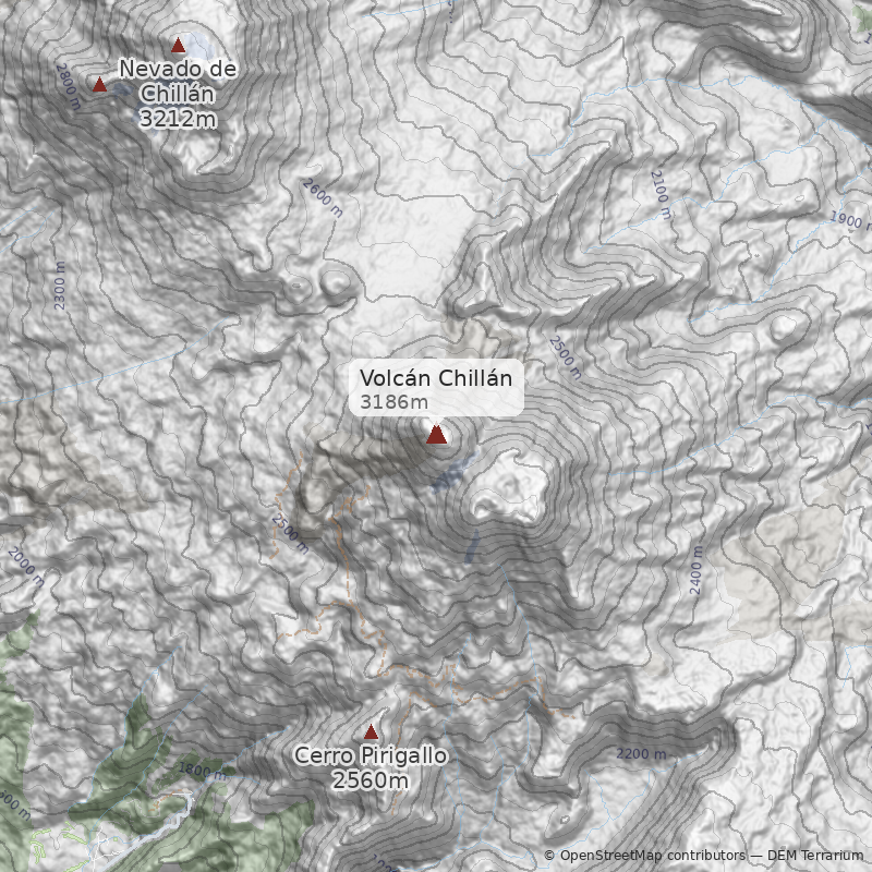Mapa Volcán Chillan  desde Garganta del Diablo