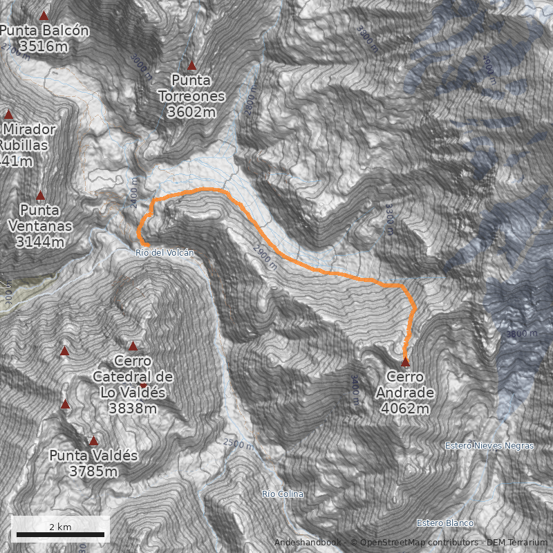 Mapa Cara norte a cumbre principal (Este)