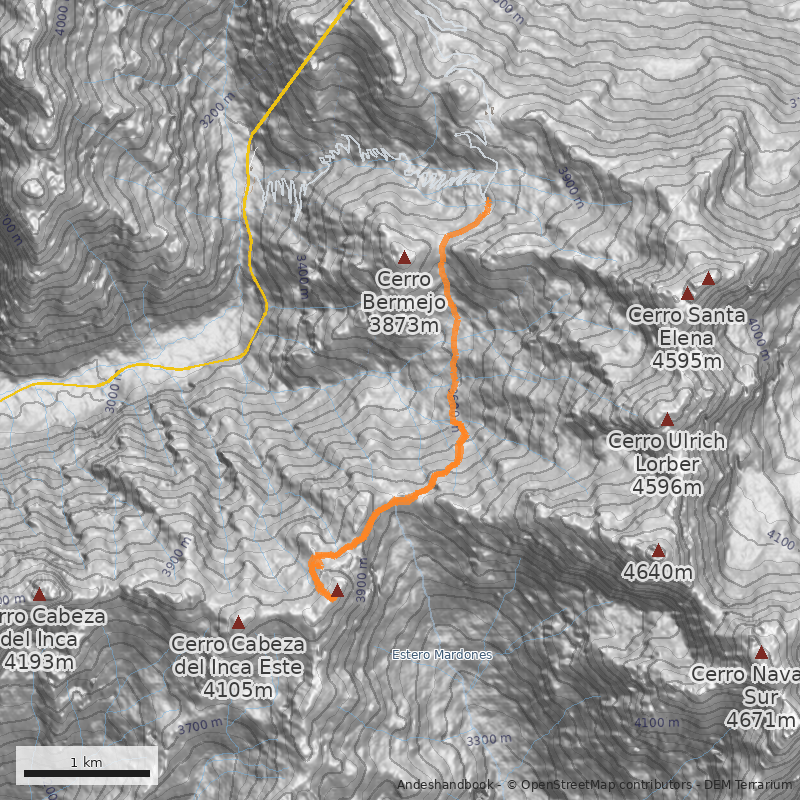 Mapa Cara Norte desde quebrada Rodado Mecha